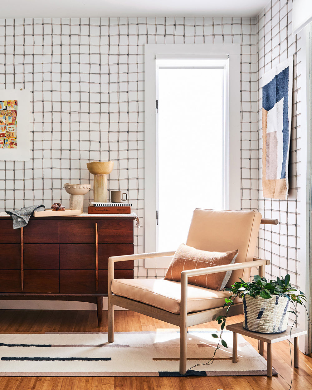 Painted Grid Wallpaper - Charcoal