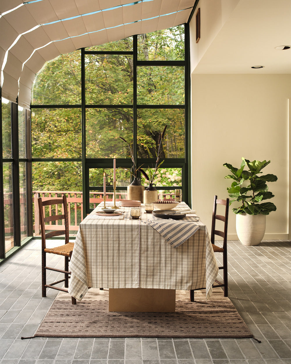 Hudson Grid Tablecloth - Quinoa