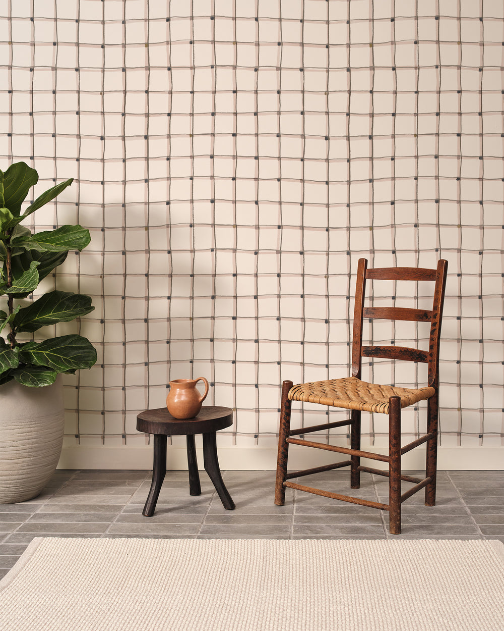 Painted Grid Wallpaper - Charcoal