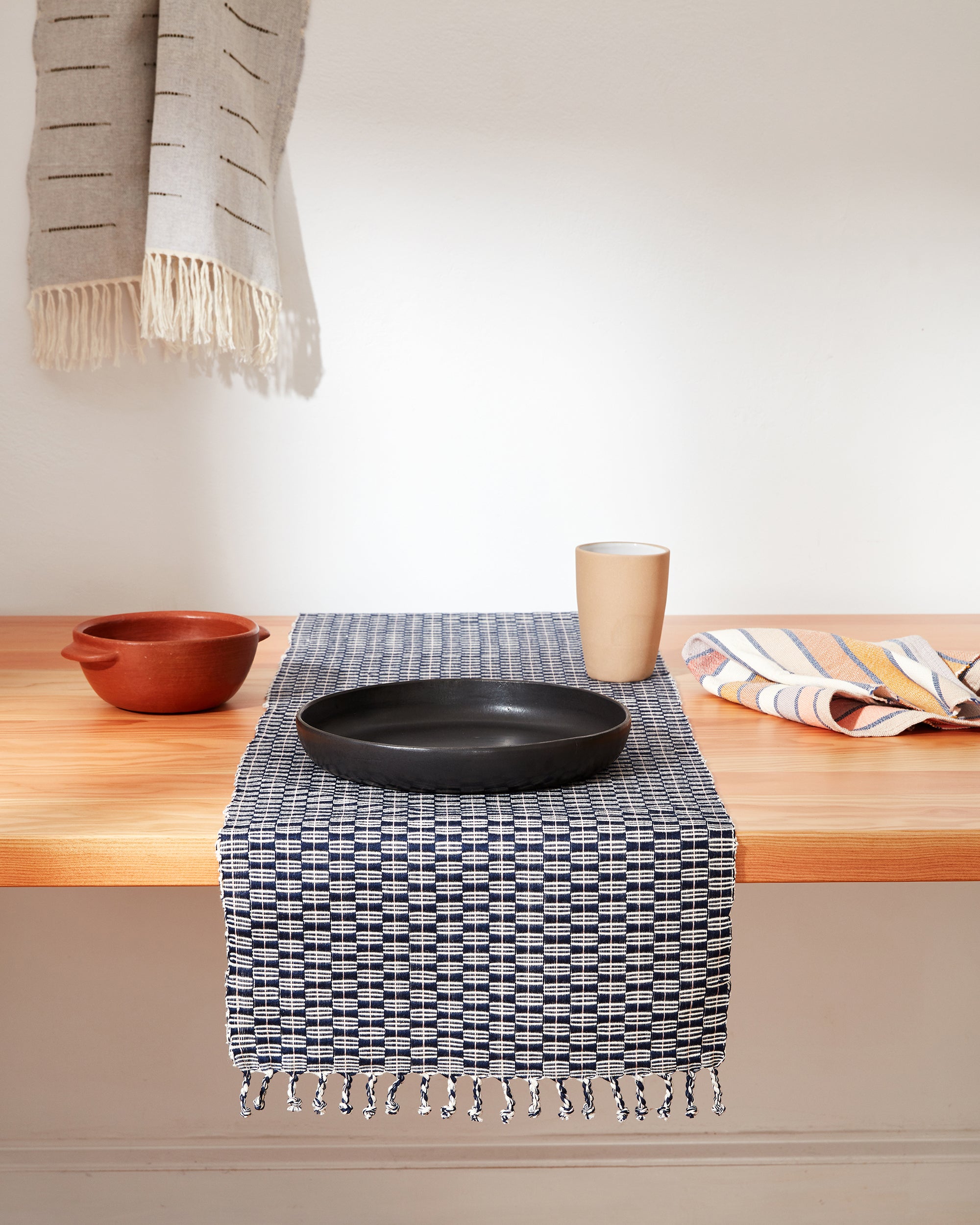 ethically handwoven indigo, blue, navy table runner panalito style MINNA
