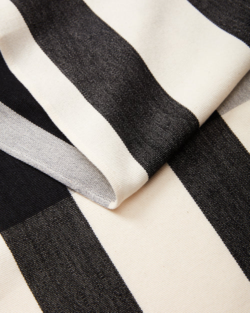 close-up ethically handwoven cotton MINNA Sol table runner in black and white stripe