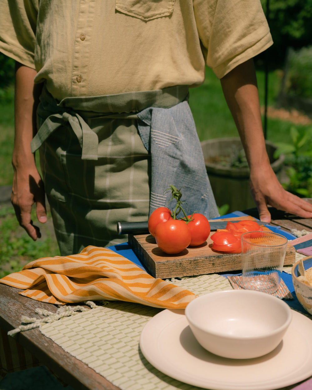 Grid Bistro Apron - Sage