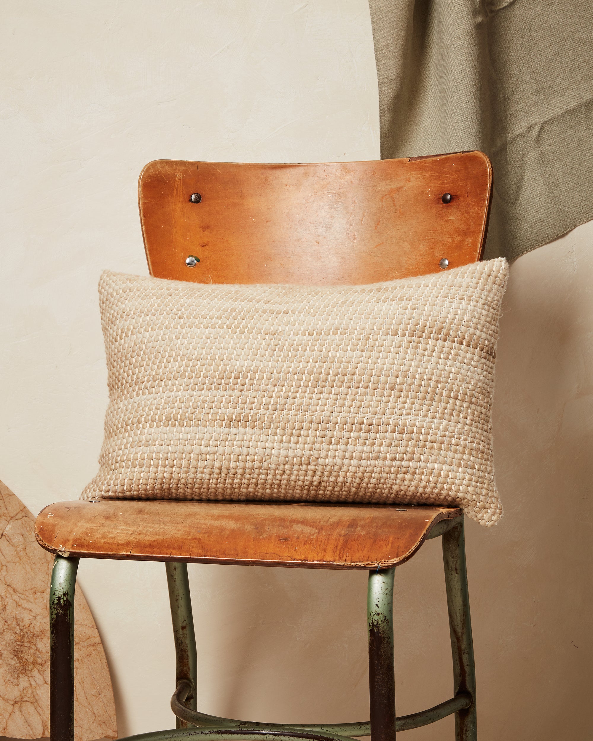 Ethically handwoven naturally dyed textural merino MINNA Sheila Pillow Wheat