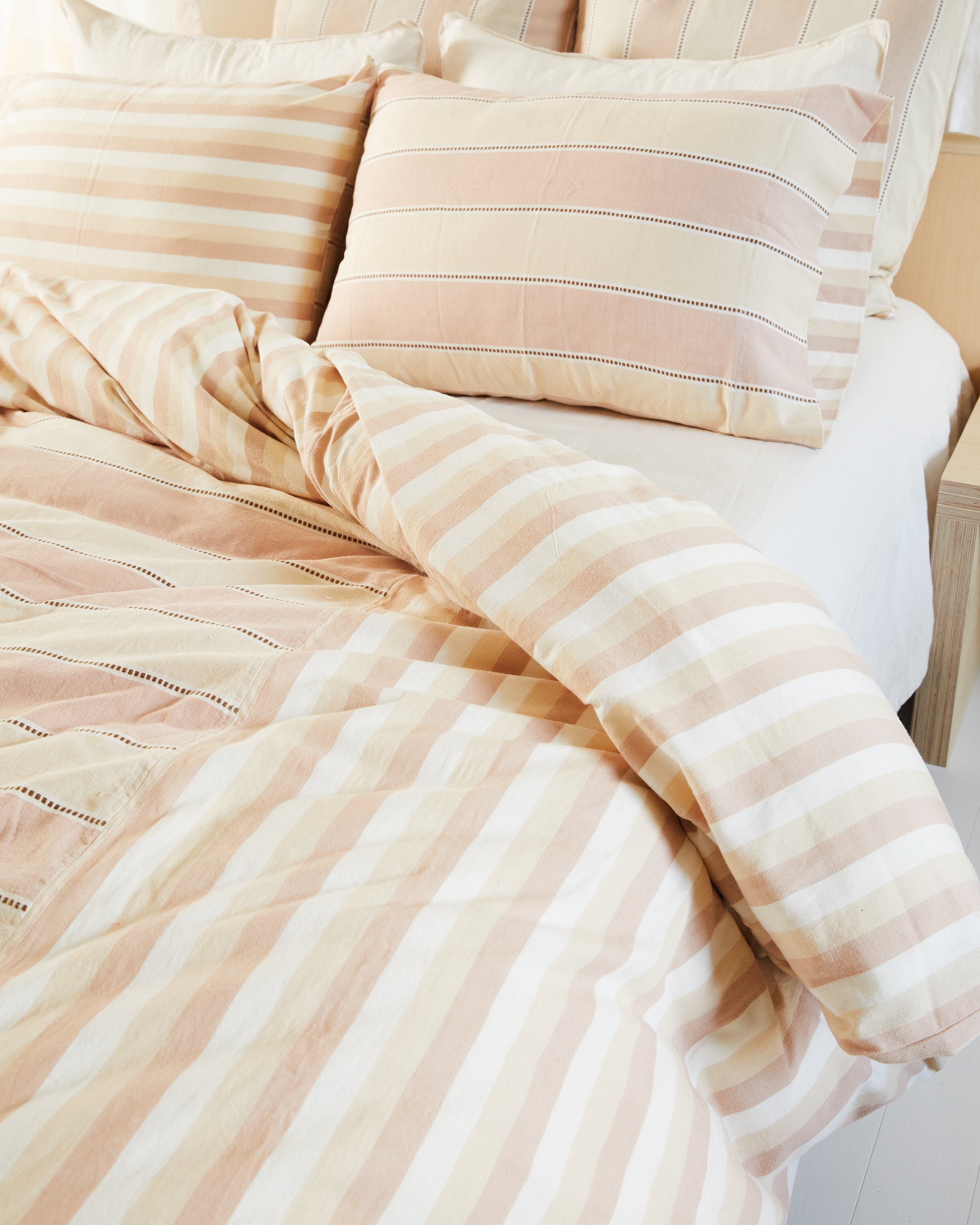 Ethically handwoven oeko-tex certified cotton MINNA duvet cover, peach cream stripes