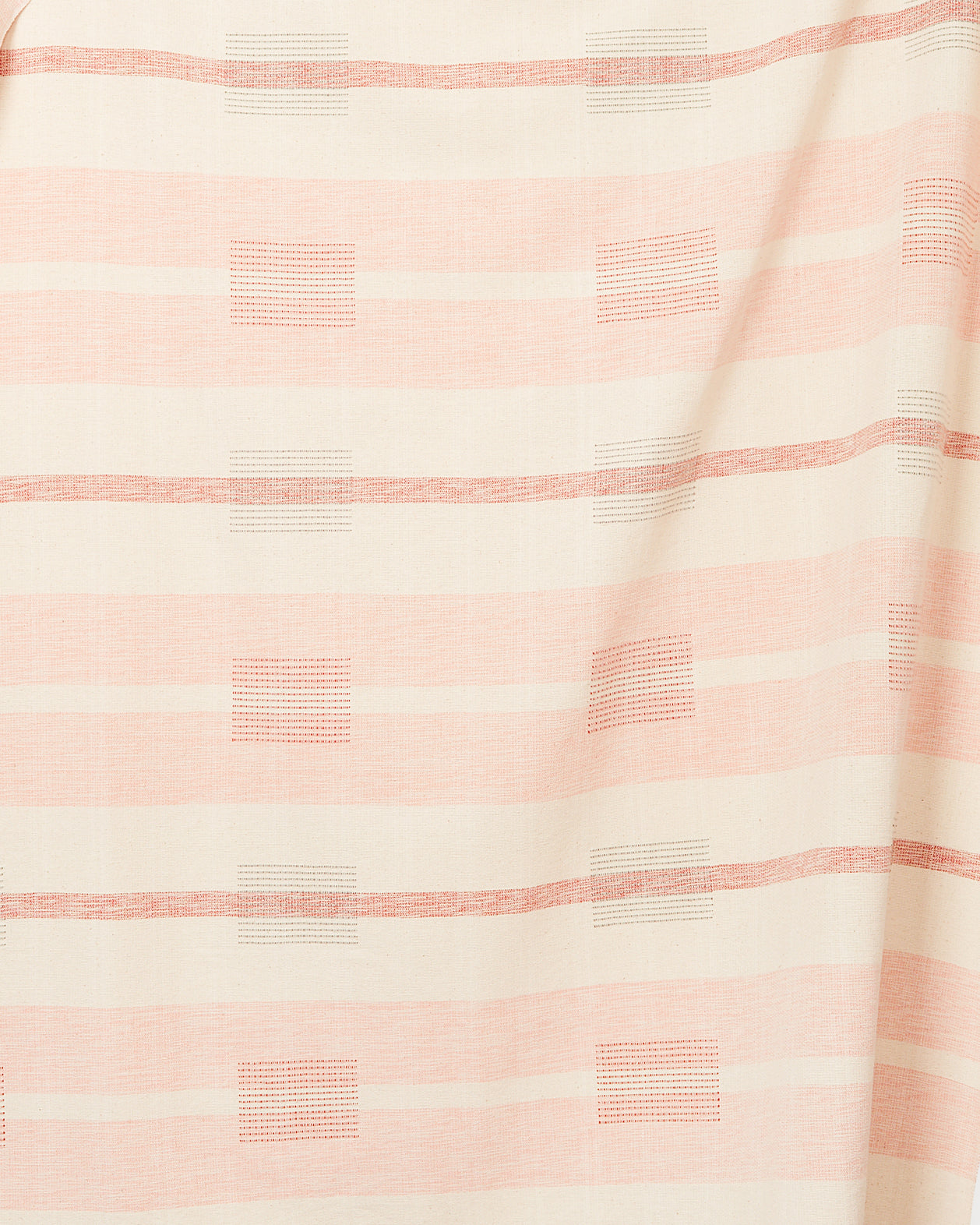 ethically handwoven oeko-tex certified cotton fabric yardage by MINNA, peach and red blocks stripes pattern