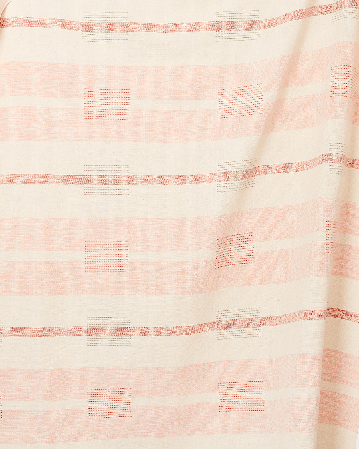 ethically handwoven oeko-tex certified cotton fabric yardage by MINNA, peach and red blocks stripes pattern