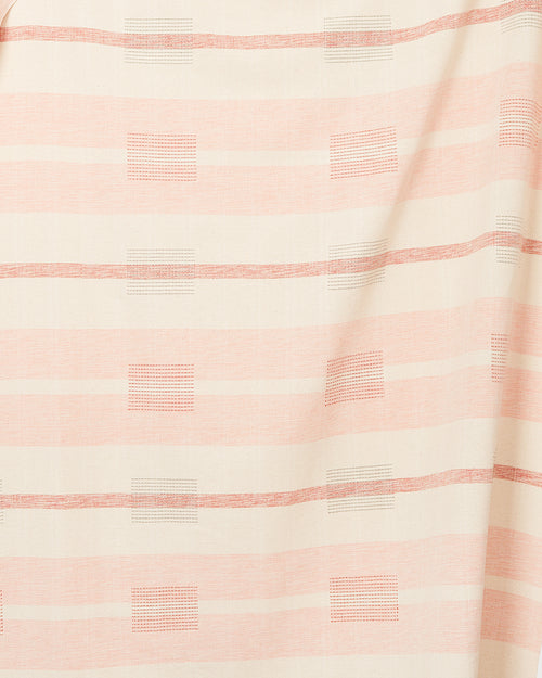 ethically handwoven oeko-tex certified cotton fabric yardage by MINNA, peach and red blocks stripes pattern