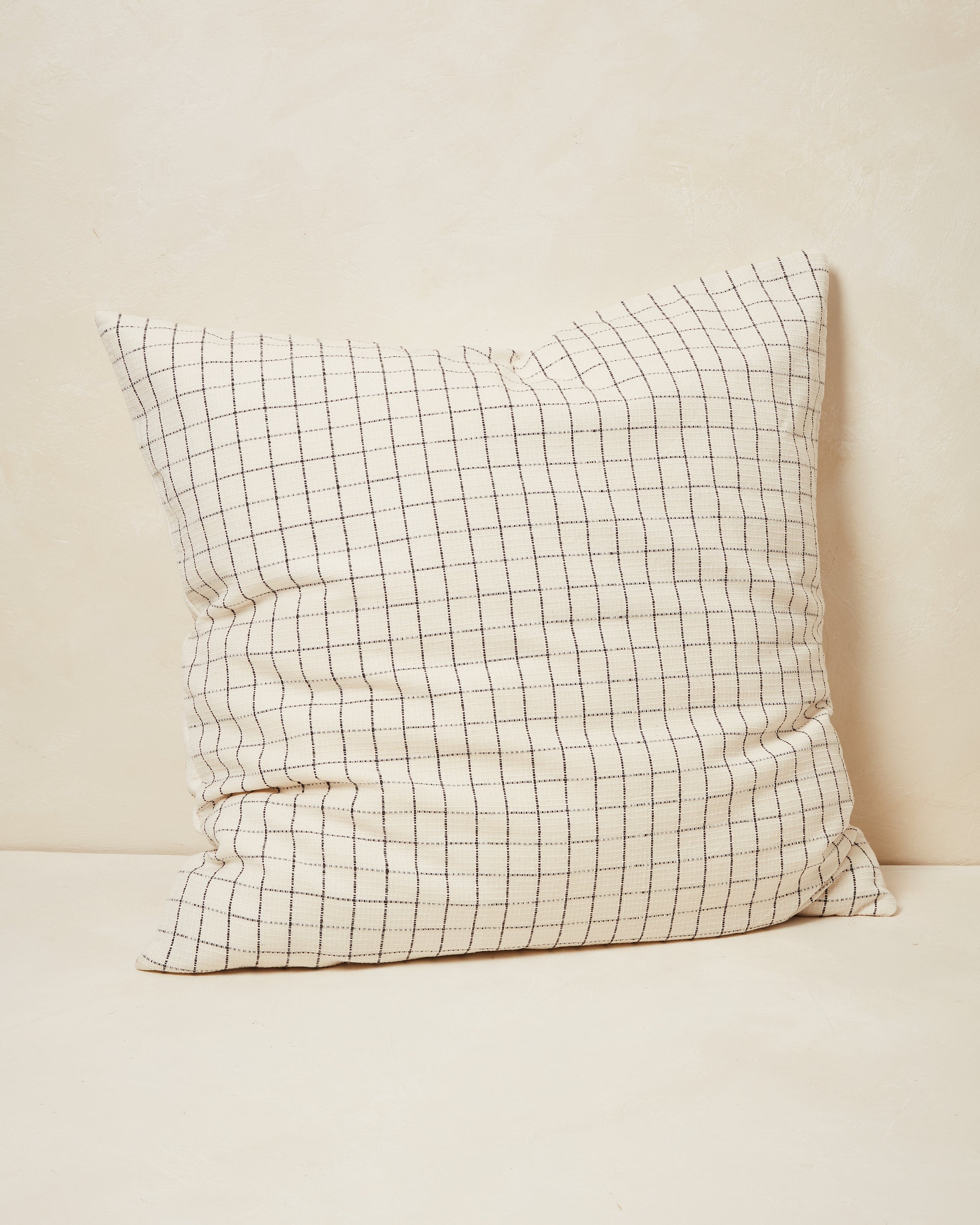  Ethically handwoven oeko-tex certified cotton MINNA pillowcases, cream and grey grid