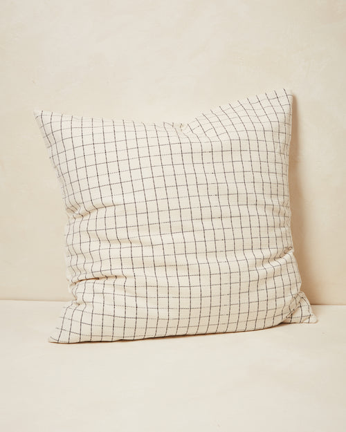 Ethically handwoven oeko-tex certified cotton MINNA pillowcases, cream and grey grid