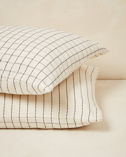 Ethically handwoven oeko-tex certified cotton MINNA pillowcases, cream and grey stripes