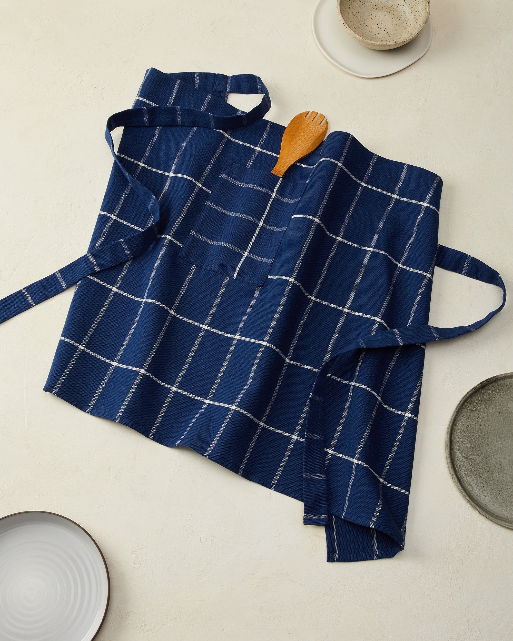 Grid Bistro Apron - Indigo
