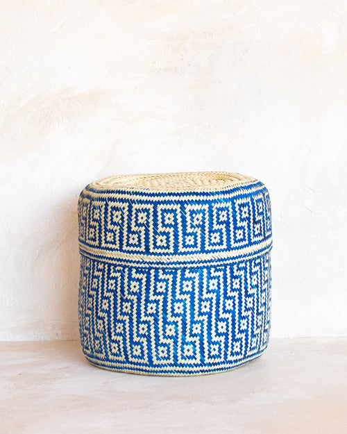 Medium Oaxacan Woven Basket - Cobalt