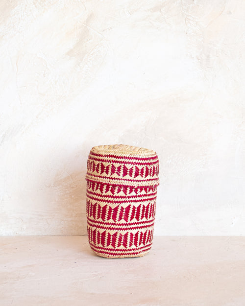 Extra Small Oaxacan Woven Basket - Crimson