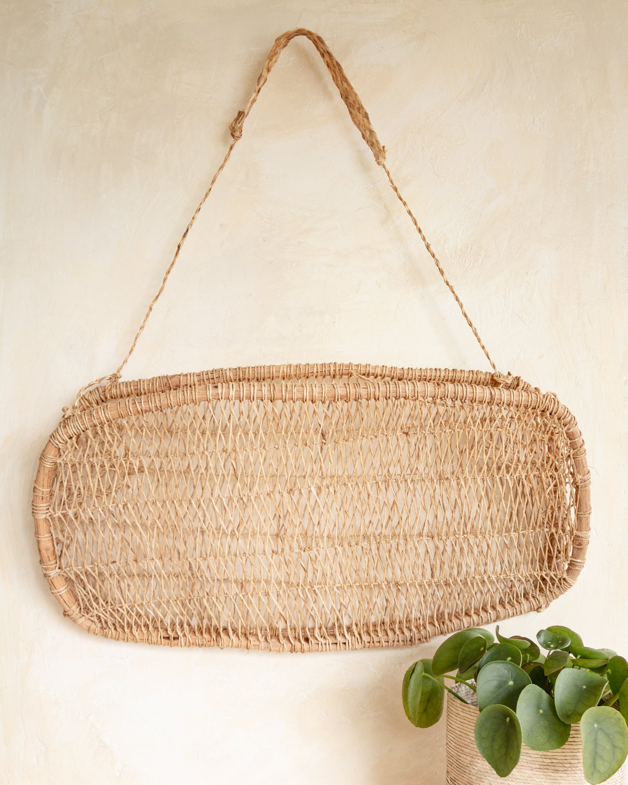 handwoven Jonote Wall Basket ethically made with jonote and bejuco fibers in Puebla, Mexico. 