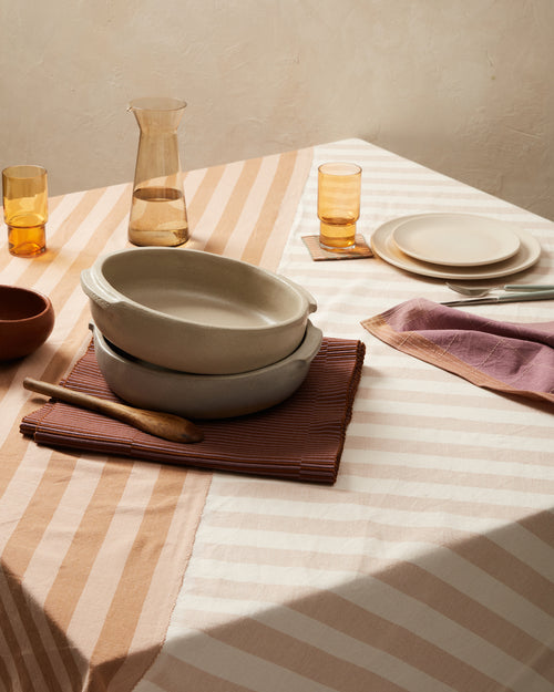 The Meridian Tablecloth by MINNA, minimal stripes ethically handwoven cotton tablecloth. 