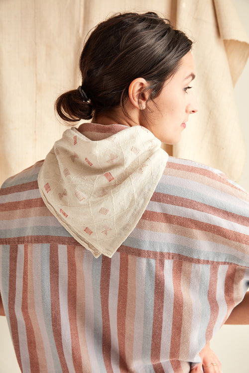 MINNA ethically backstrap handwoven bandana in cream with small coral shapes