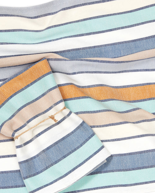 MINNA Lagos Stripe ethically handwoven cotton napkins, blues, whites, oranges