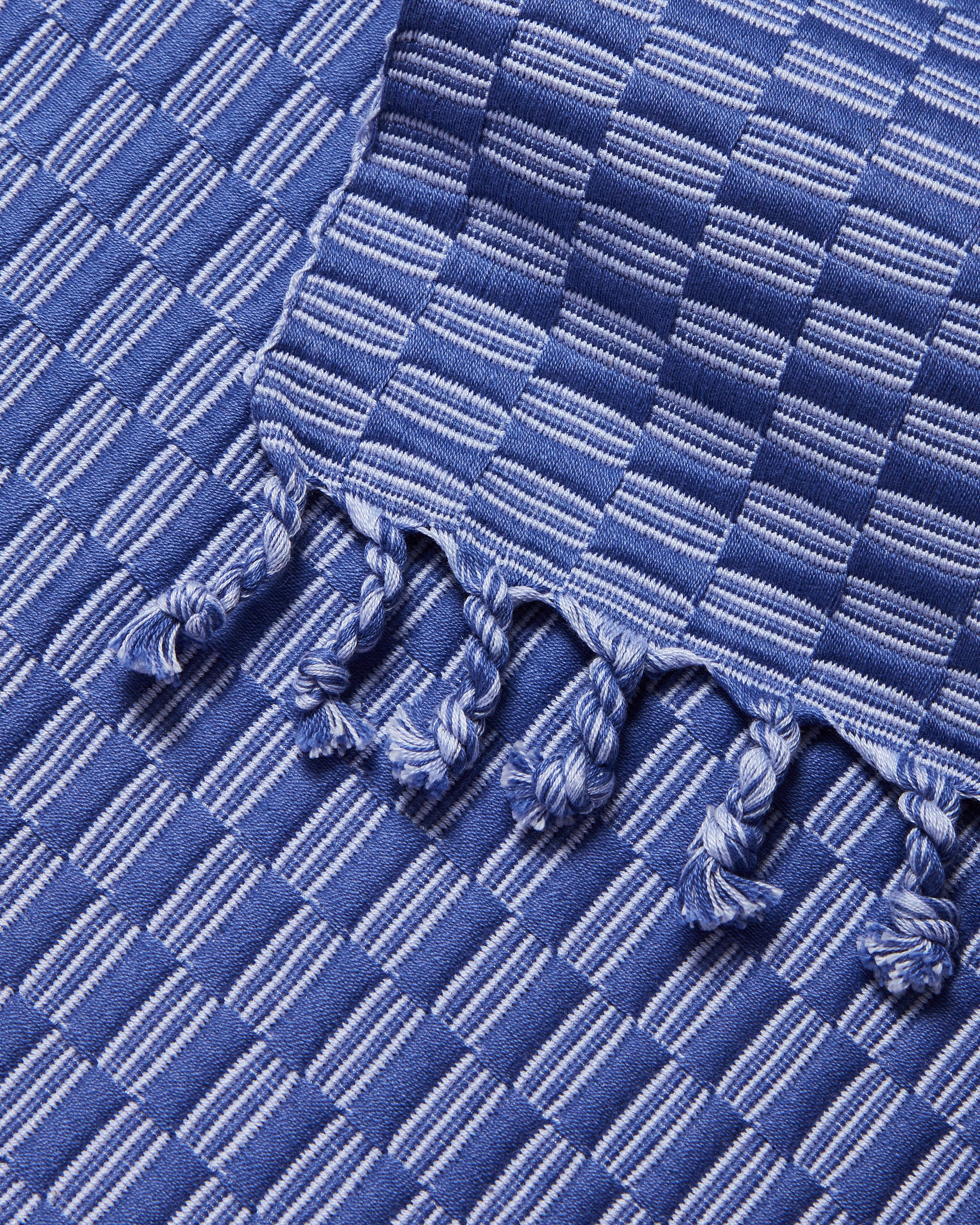 close-up detail ethically handwoven MINNA Panalito iris blue placemat