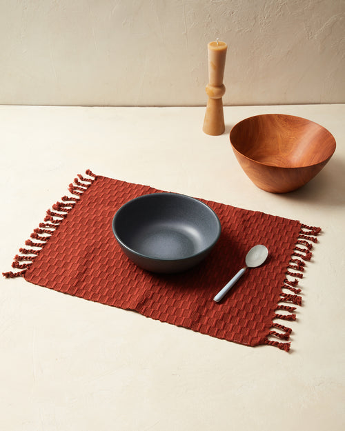 ethically handwoven cotton placemat, panalito style, deep red, rust, MINNA