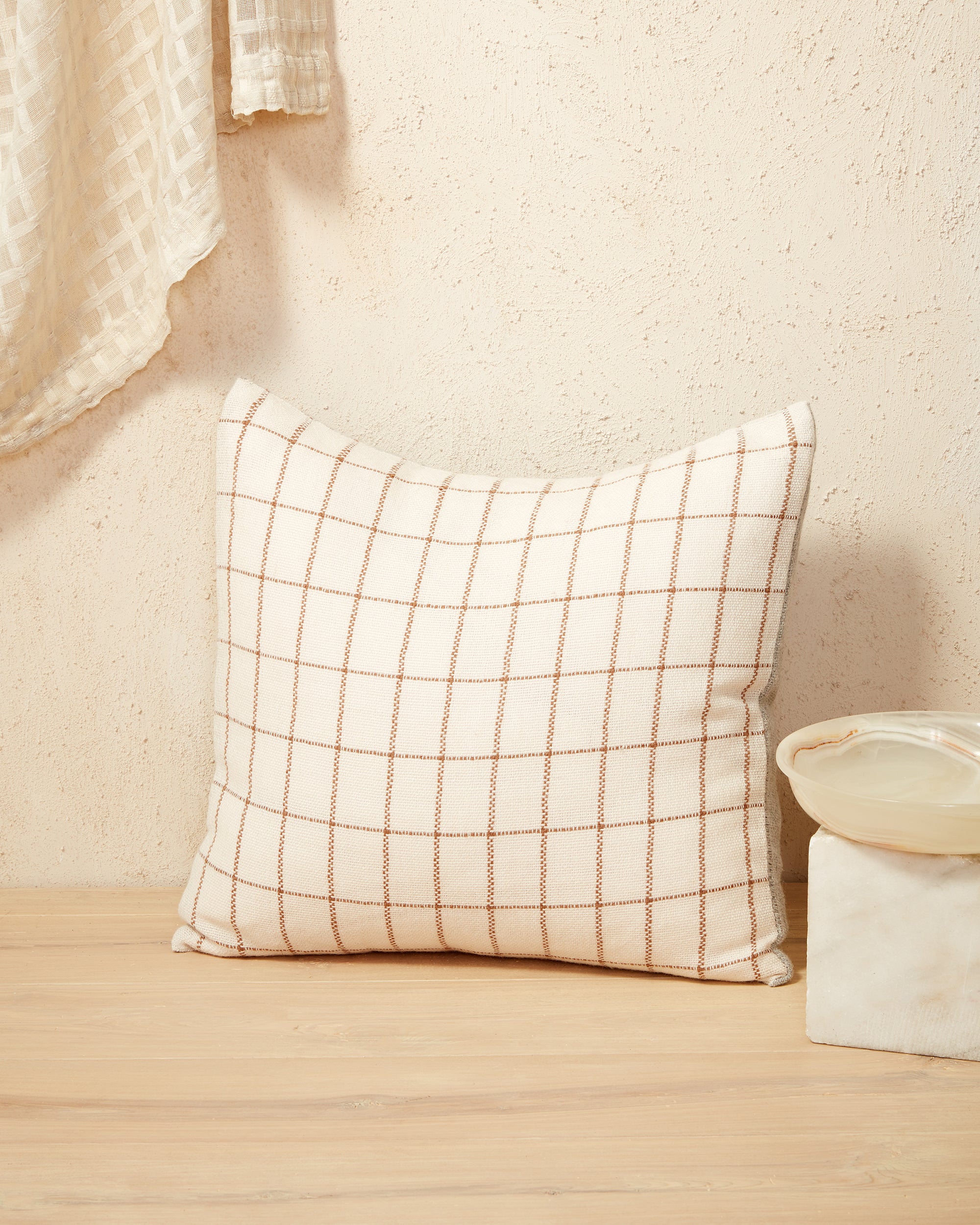 Sand Checkered Lumbar Pillow Throw Pillows by Mano Made