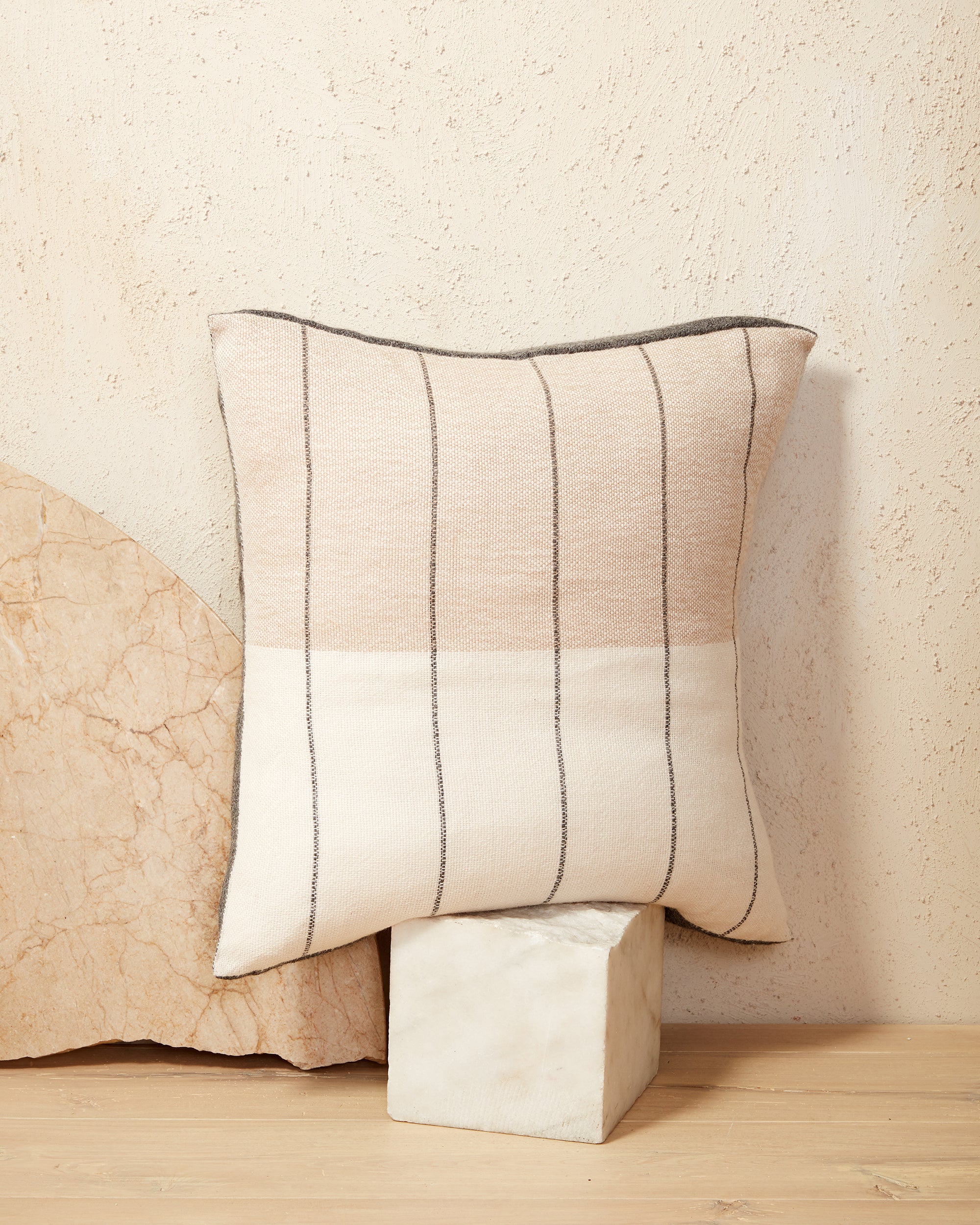 ethically handwoven pillow, alpaca. cream and beige, inspired by Anni Albers