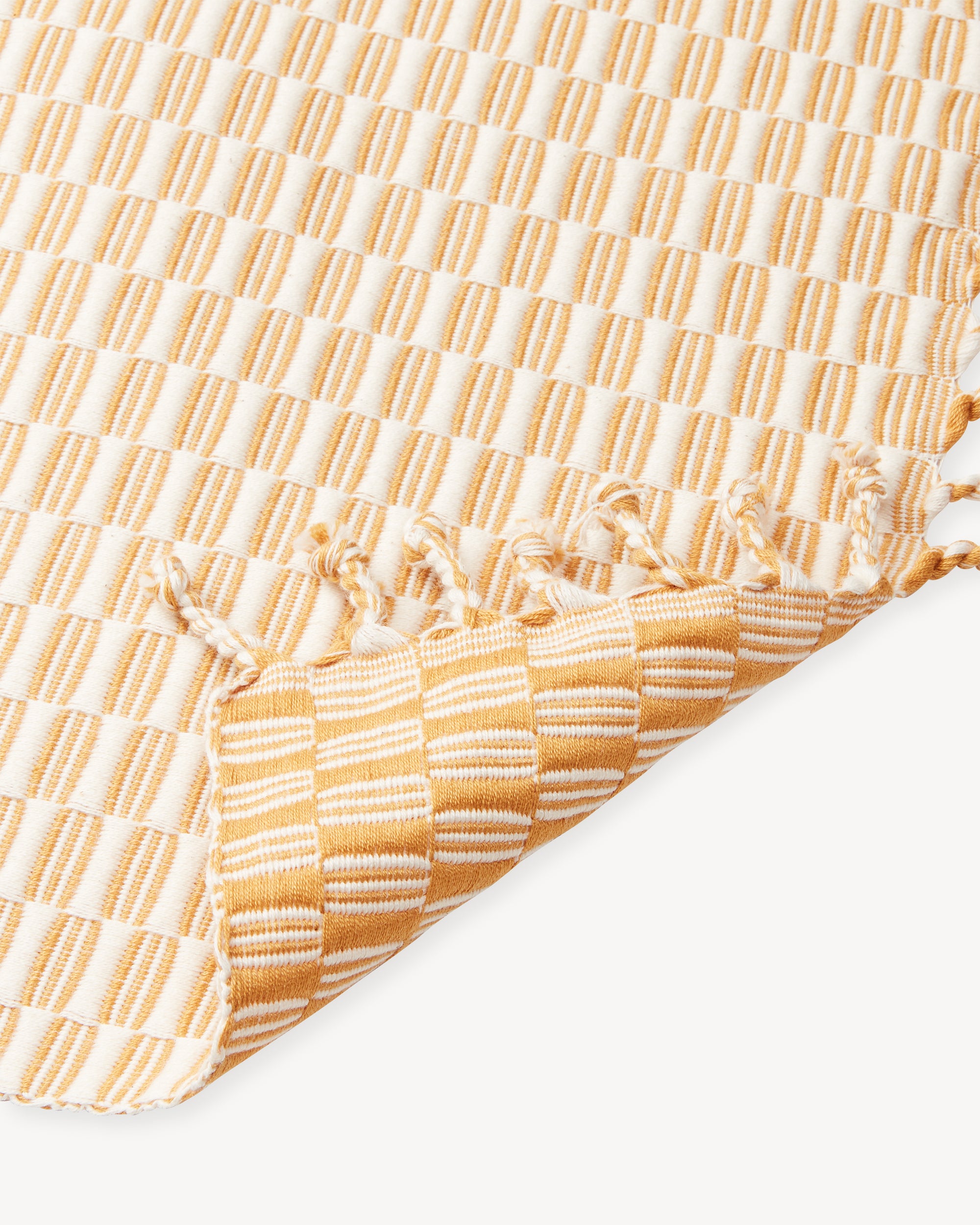 close-up detail ethically handwoven MINNA Panalito gold yellow placemat