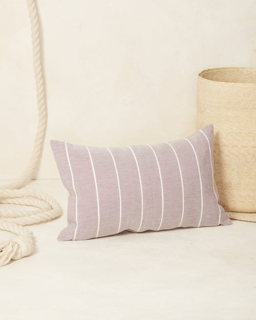 Ethically handwoven cotton and recycled stripe decorative throw pillow in lilac by MINNA.