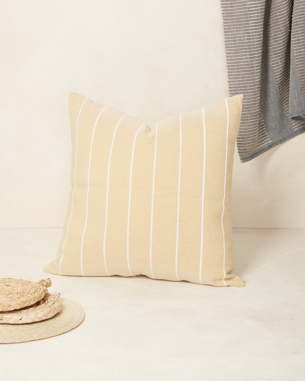 Recycled Stripe Pillow - Lemon