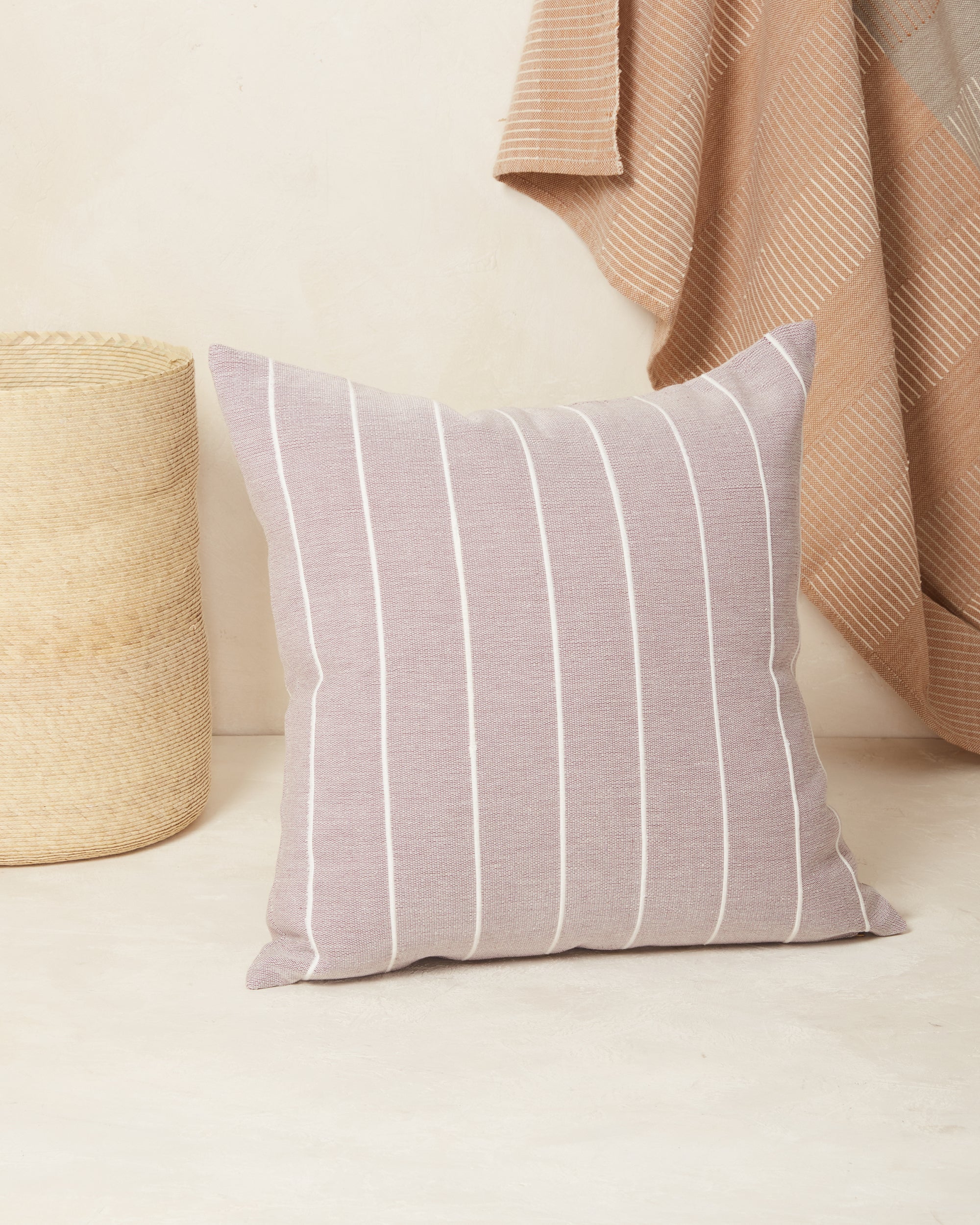 MINNA Ethically handwoven Recycled Stripe Decorative Throw Pillow in Lilac, Lavender, Purple
