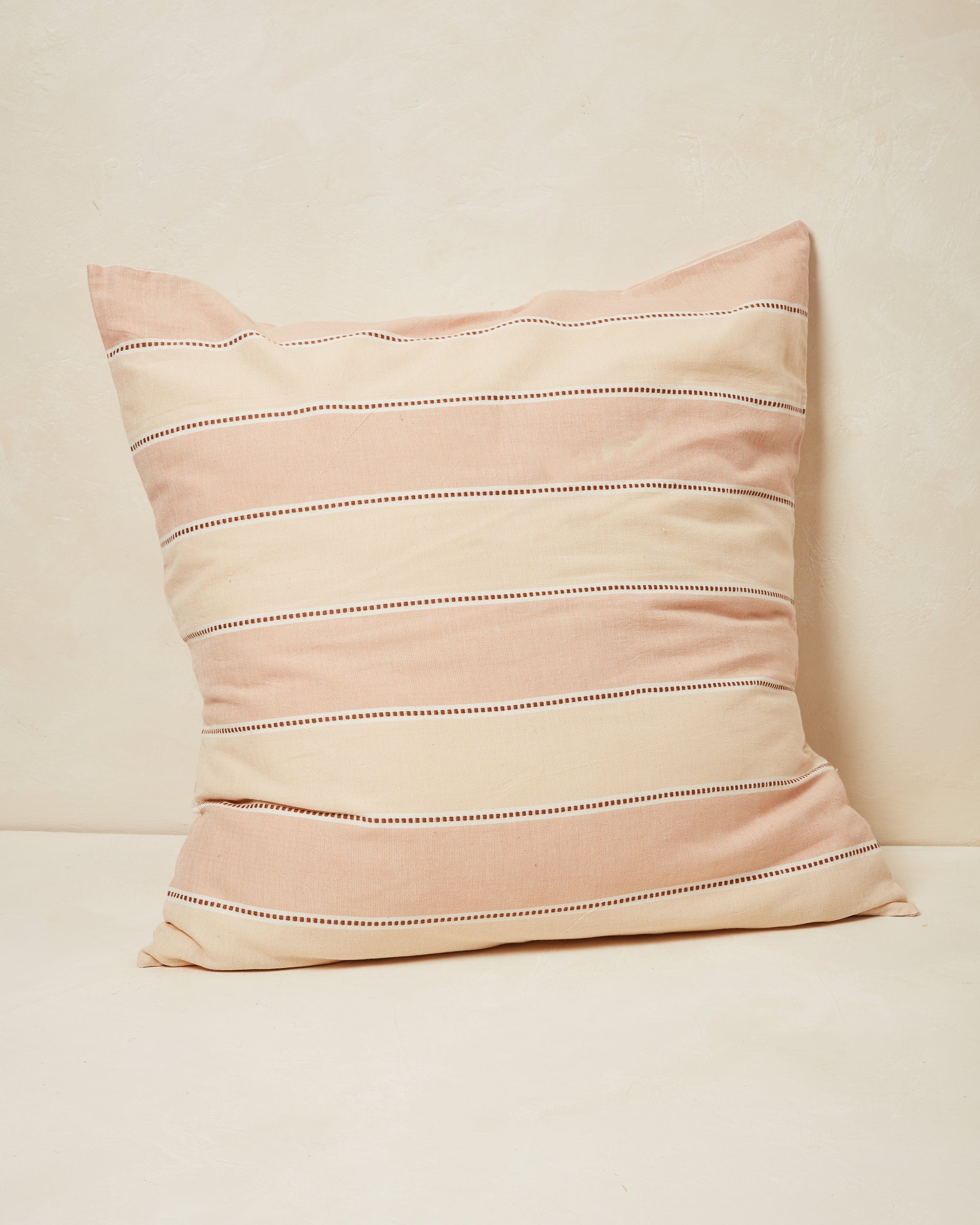 Ethically handwoven oeko-tex certified cotton MINNA pillowcases, cream and clay stripes