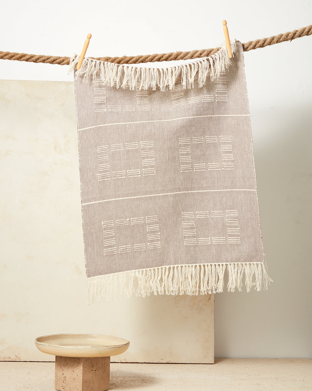 Blocks Tea Towel in Beige - Handwoven Kitchen Towels