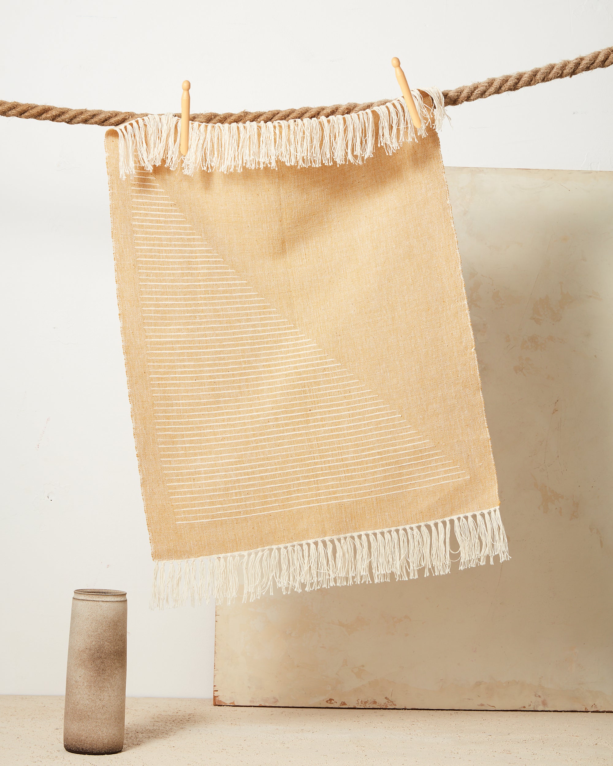 MINNA ethically handwoven tea towel 100% cotton yellow with cream triangle