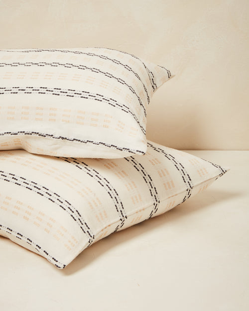 Ethically handwoven oeko-tex certified cotton MINNA pillowcases, cream and neutral stripes