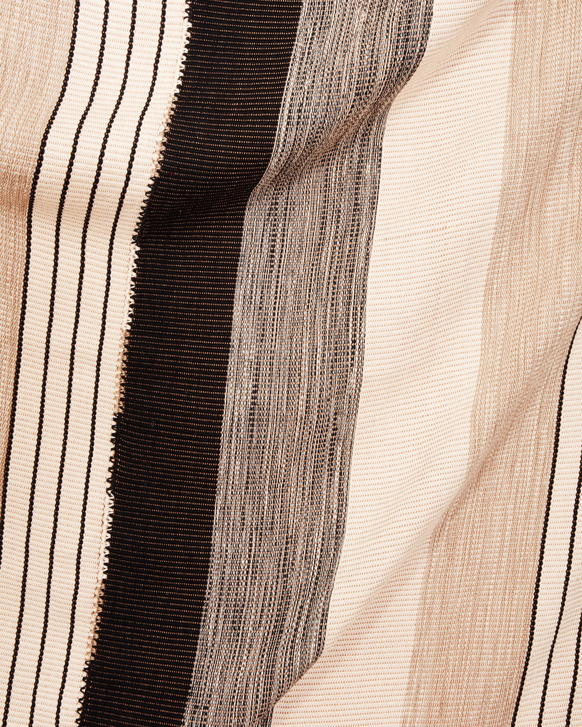 detail of ethically backstrap handwoven cotton MINNA Pantelho Throw striped black, white and beige.  