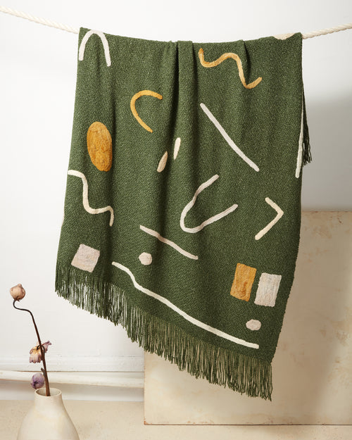 Ethically Handwoven Abstract Throw merino wool with patterns