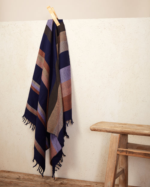 Ethically handwoven cotton lightweight beach and bath towel or scarf, dark purple, plum, lavender