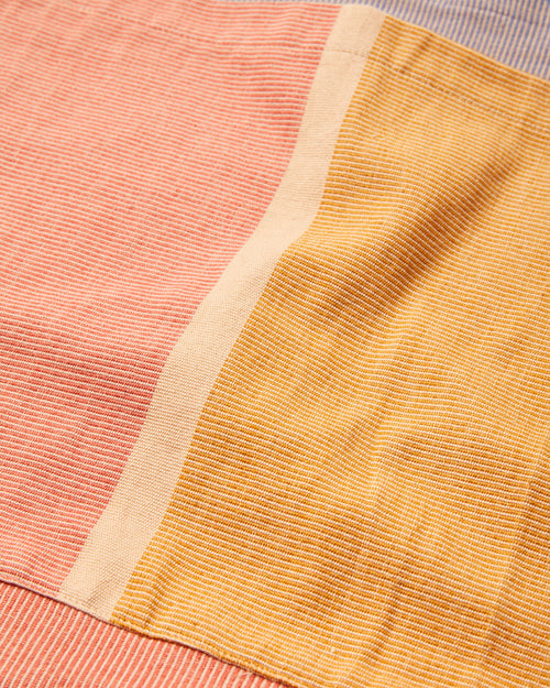 close-up detail handwoven ethically made tote bag yellow and peach